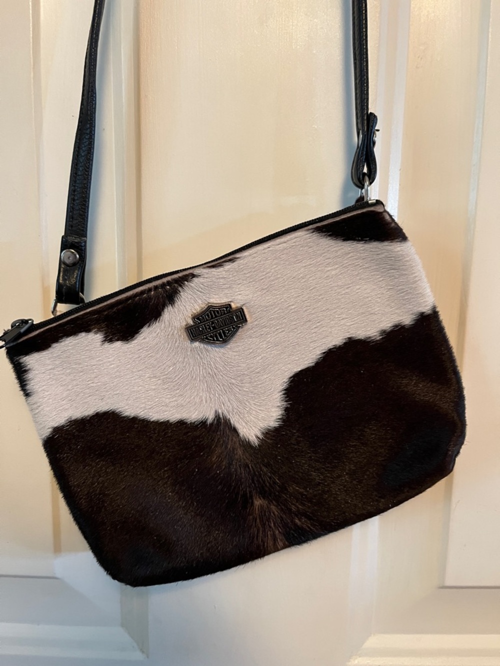 Vintage Harley-Davidson Black&White Cowhide Crossbody Bag